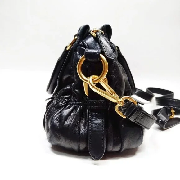 Authentic Prada Hand Bag Nappa Gaufre 2way Black Leather mn720-121725 - Picture 4 of 16